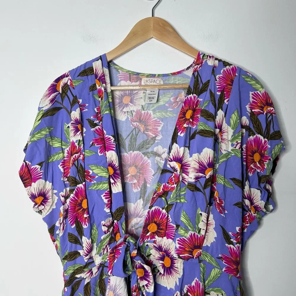 L*space Beachy Vibrant Floral‎ Wrap Dress Cover Up Women Small Bohemian Vacation - Picture 6 of 11